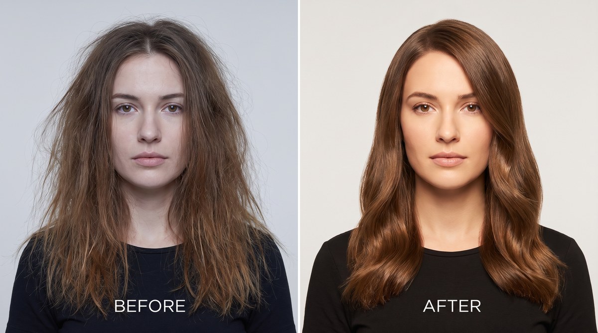 Hair before and after switching to filtered shower water